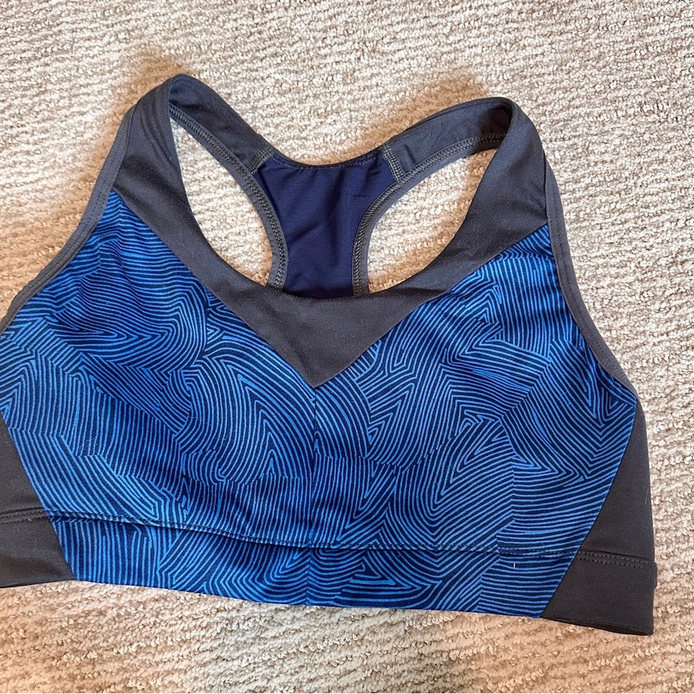 Blue Patterned Sports Bra
